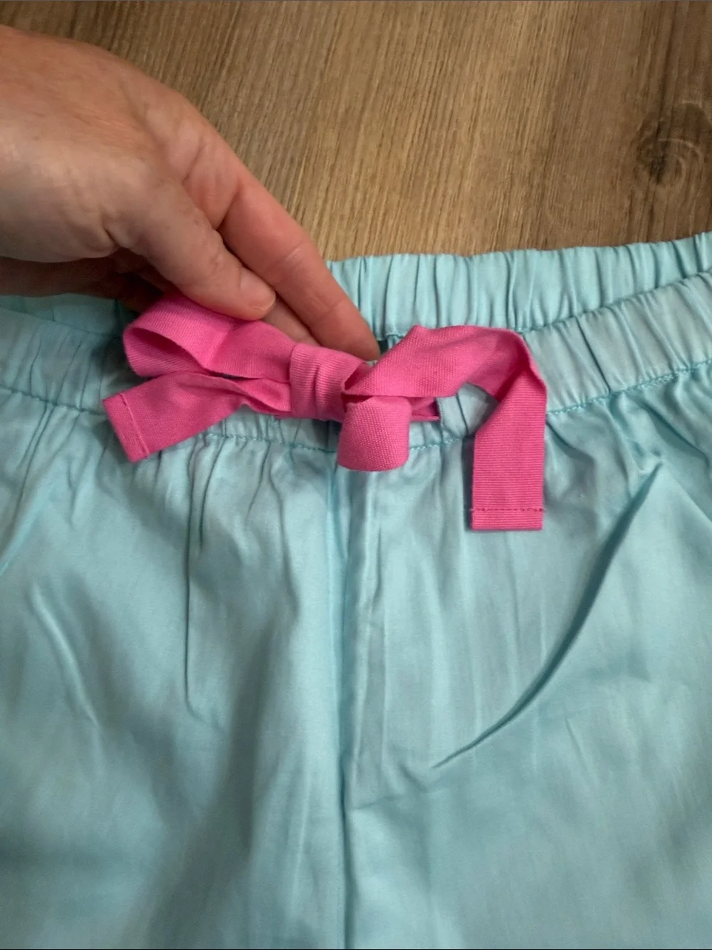 NEW LAKE Pajama Shorts Baby Blue Pink Tie Waist Sleepwear Cotton Size XS